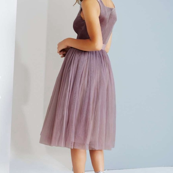 Little Mistress Tall Velvet Top Mini Skater Dress With Tulle Skirt - Picture 3 of 11